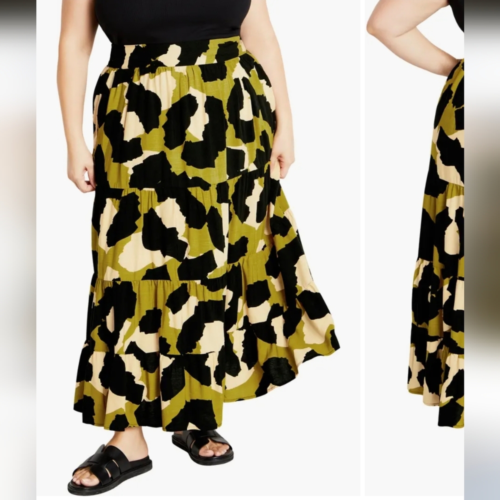 City Chic Piper Print Maxi Skirt- 16